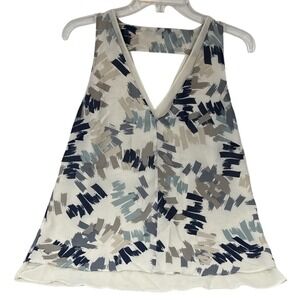 Sleeveless V Neck Blouse Top Medium Abstract Print Chiffon Layered Hem